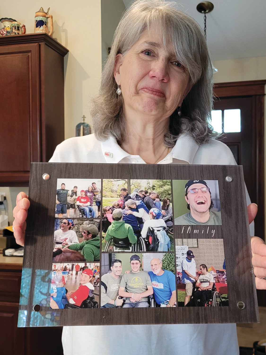 MOM ON A MISSION: Sallyann DiIorio holds a collage of photos of her son, Matthew. Since his death last July, Sallyann has been more driven than ever to continue her son’s mission, raising money and awareness of the disease that ultimately took his life.